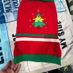 Festive Red Dog Sweater with Christmas Tree Design